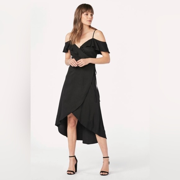 Topshop Dresses & Skirts - Top SHOP black cold shoulder ruffled midi dress